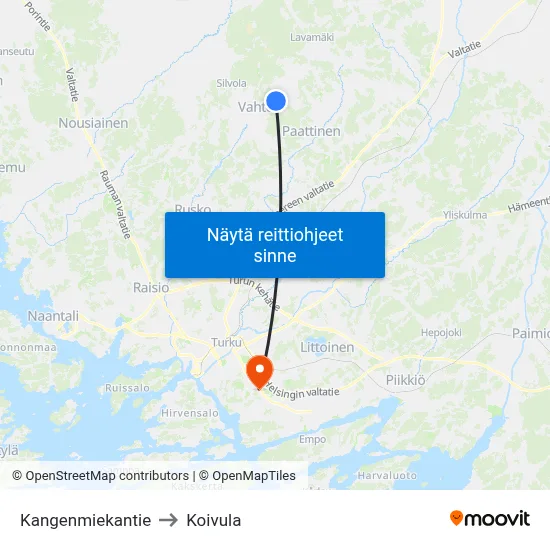 Kangenmiekantie to Koivula map