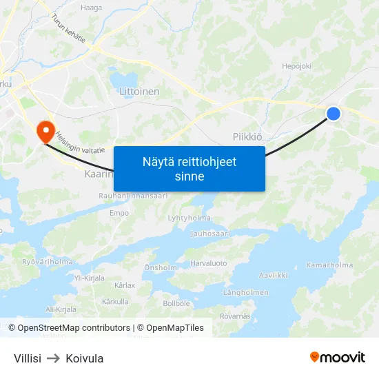 Villisi to Koivula map