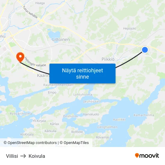 Villisi to Koivula map