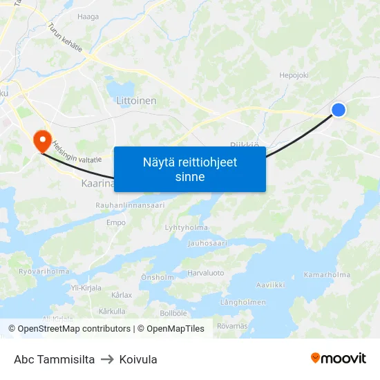 Abc Tammisilta to Koivula map