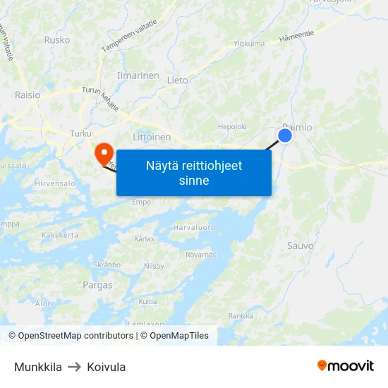 Munkkila to Koivula map