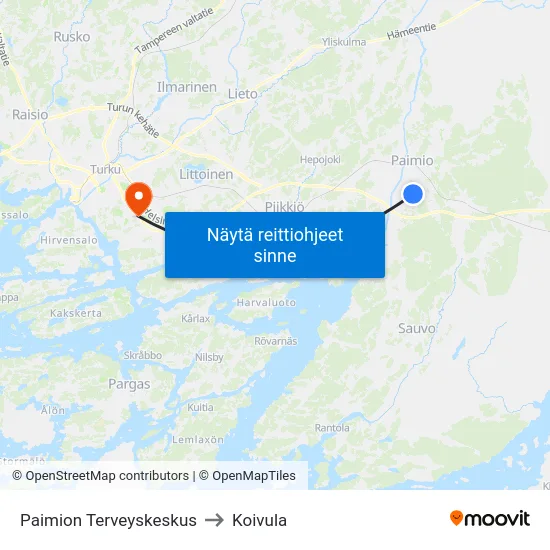 Paimion Terveyskeskus to Koivula map