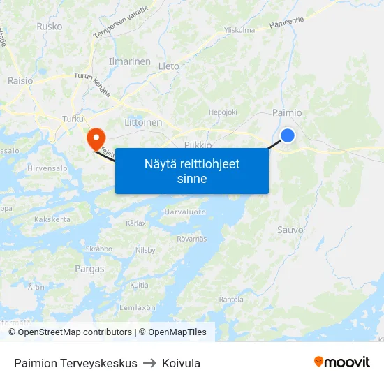 Paimion Terveyskeskus to Koivula map