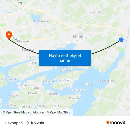 Hevonpää to Koivula map