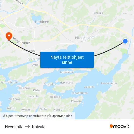 Hevonpää to Koivula map