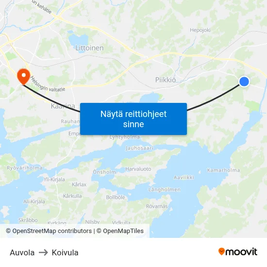 Auvola to Koivula map