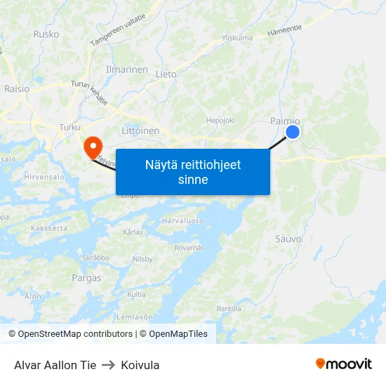 Alvar Aallon Tie to Koivula map