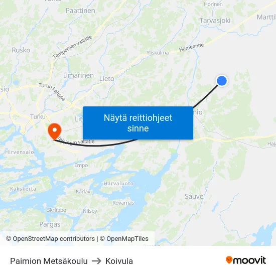 Paimion Metsäkoulu to Koivula map