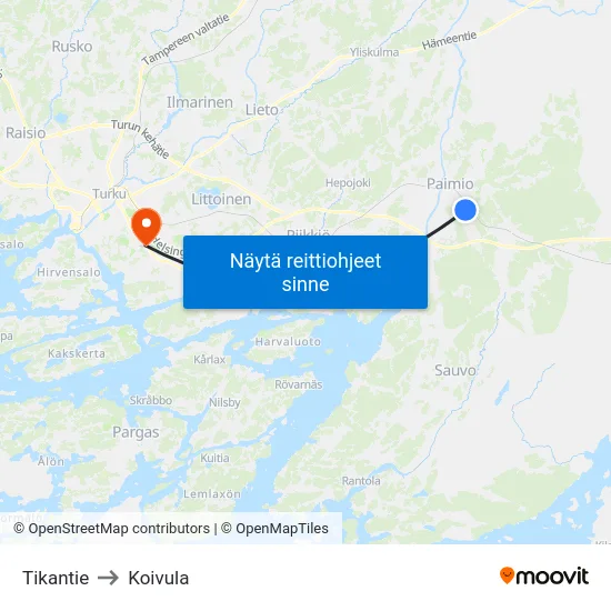 Tikantie to Koivula map