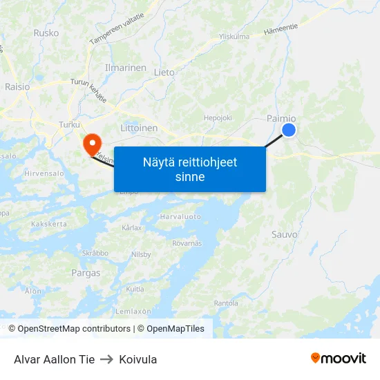 Alvar Aallon Tie to Koivula map