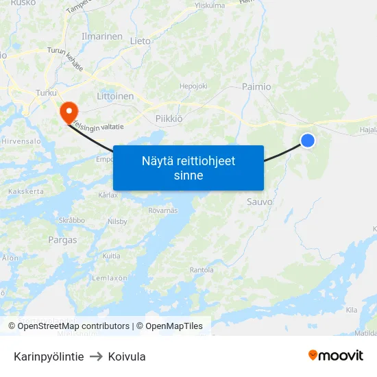 Karinpyölintie to Koivula map