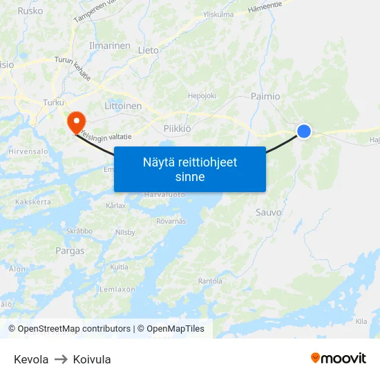 Kevola to Koivula map