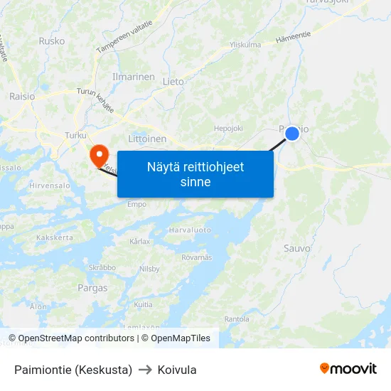 Paimiontie (Keskusta) to Koivula map