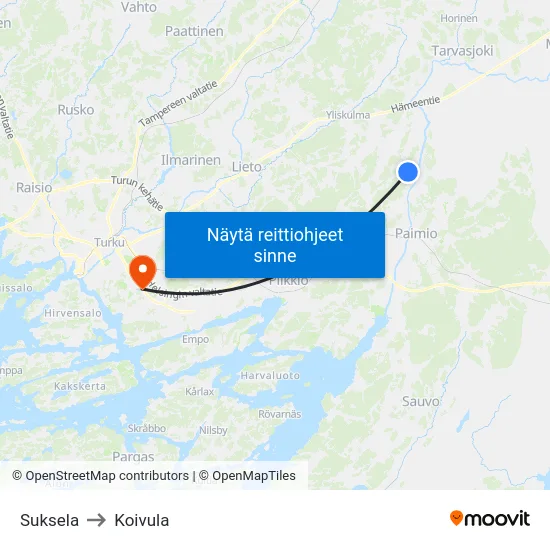 Suksela to Koivula map