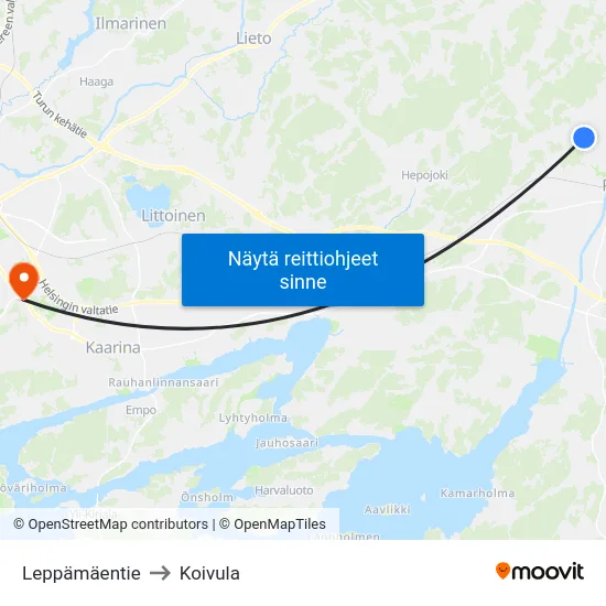 Leppämäentie to Koivula map