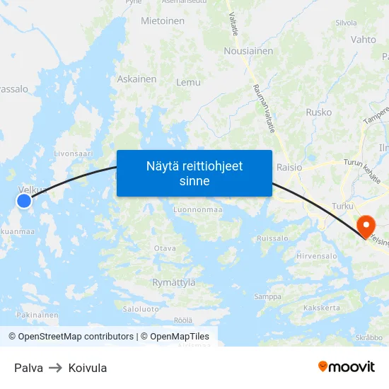 Palva to Koivula map