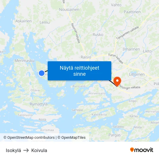Isokylä to Koivula map