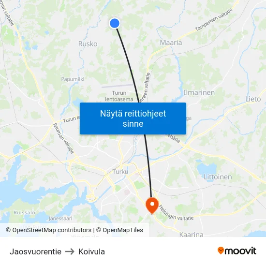 Jaosvuorentie to Koivula map