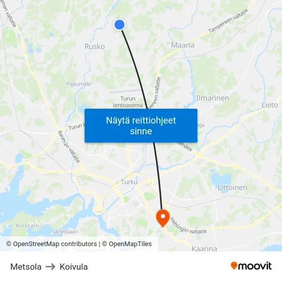 Metsola to Koivula map