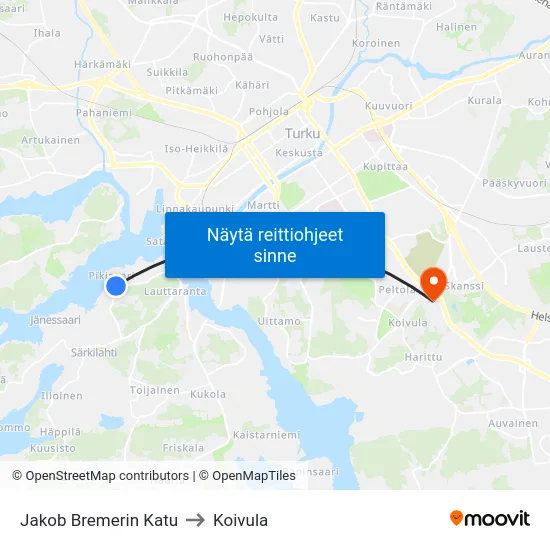 Jakob Bremerin Katu to Koivula map