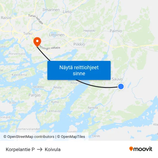 Korpelantie P to Koivula map