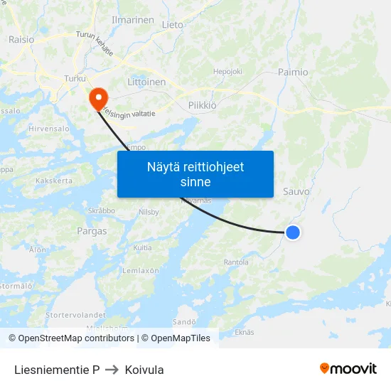 Liesniementie P to Koivula map