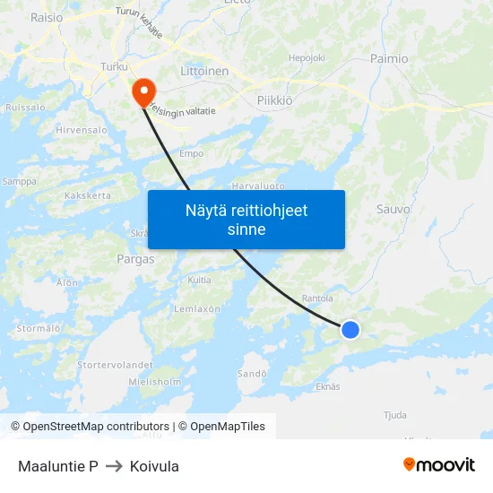 Maaluntie P to Koivula map
