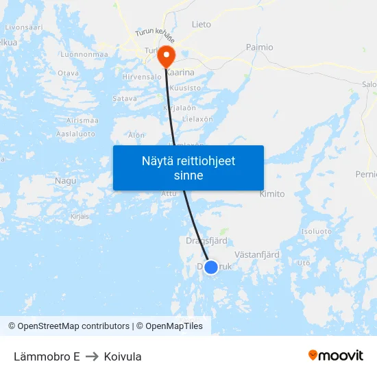 Lämmobro E to Koivula map