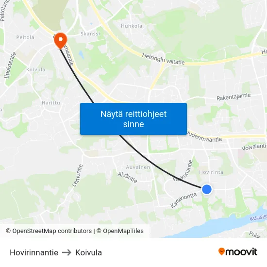 Hovirinnantie to Koivula map