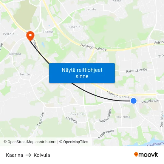 Kaarina to Koivula map