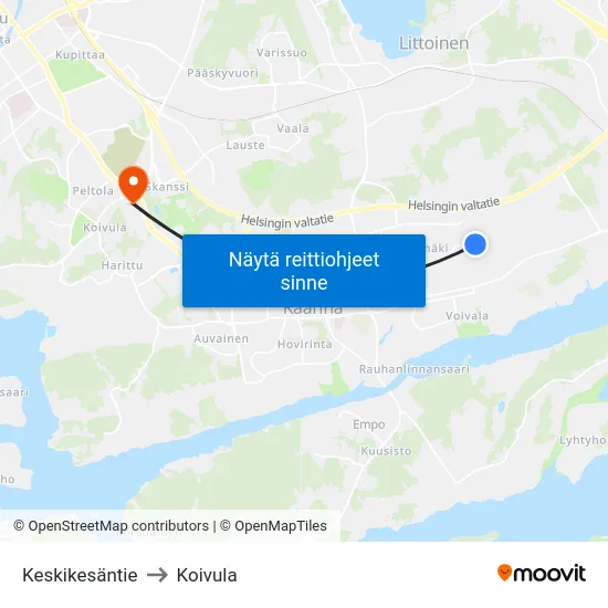 Keskikesäntie to Koivula map