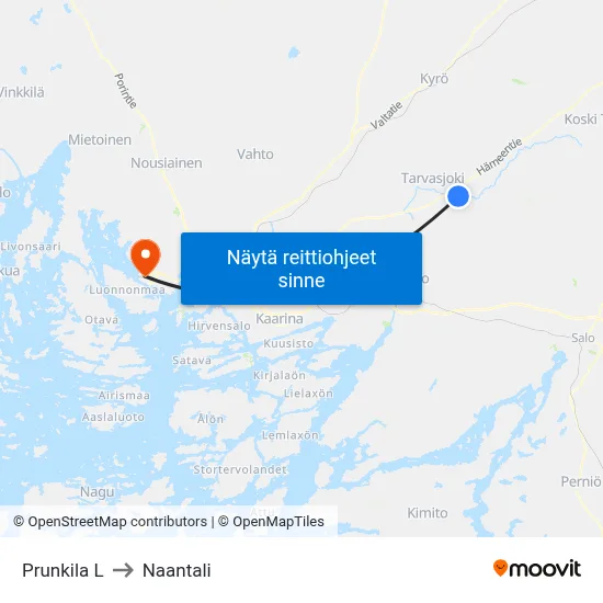 Prunkila L to Naantali map
