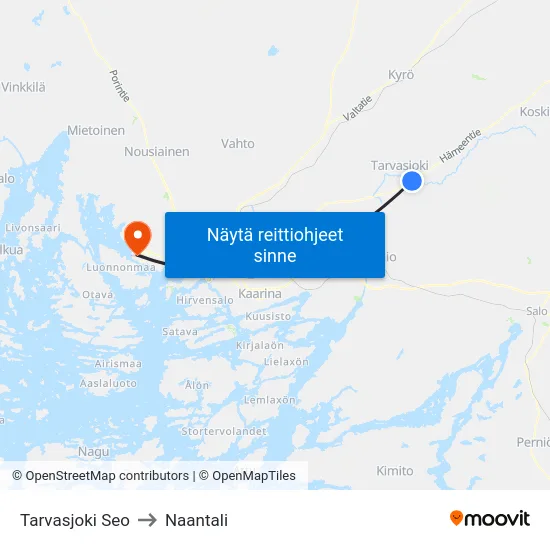 Tarvasjoki Seo to Naantali map