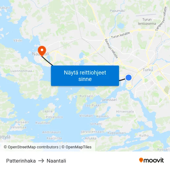 Patterinhaka to Naantali map