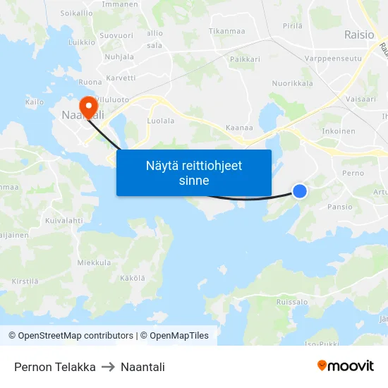 Pernon Telakka to Naantali map