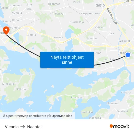 Vienola to Naantali map