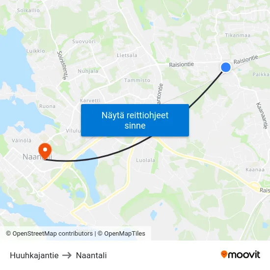 Huuhkajantie to Naantali map