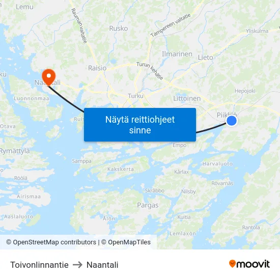Toivonlinnantie to Naantali map