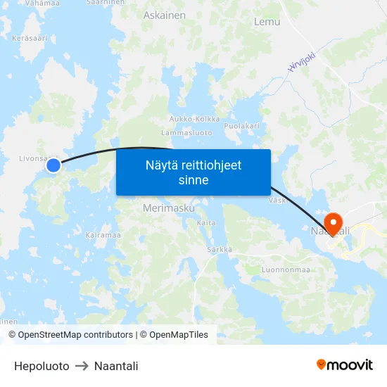 Hepoluoto to Naantali map