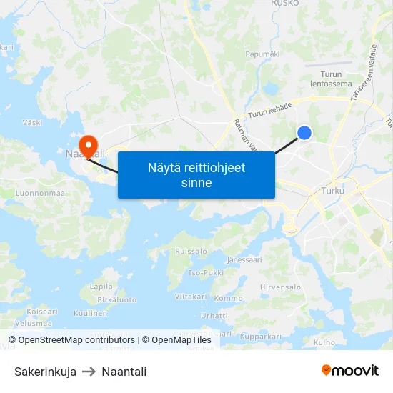 Sakerinkuja to Naantali map