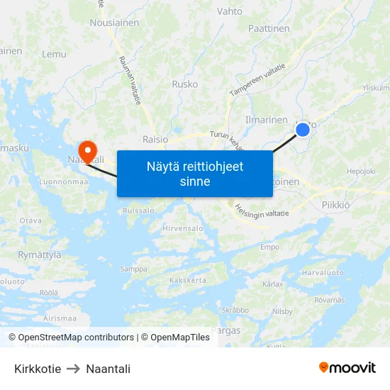 Kirkkotie to Naantali map
