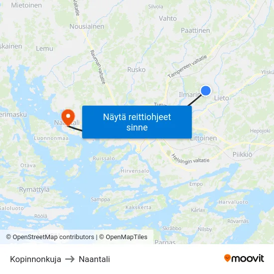 Kopinnonkuja to Naantali map