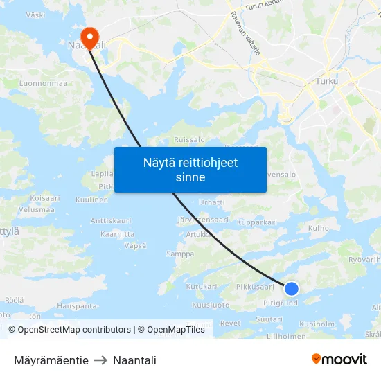 Mäyrämäentie to Naantali map