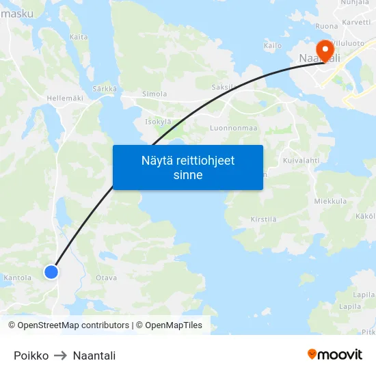 Poikko to Naantali map
