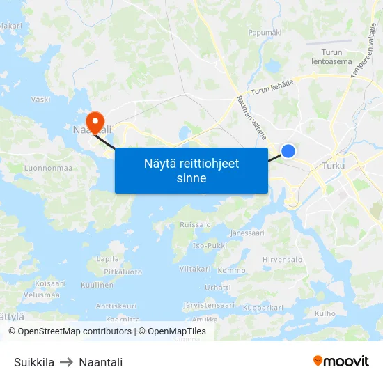 Suikkila to Naantali map