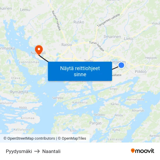 Pyydysmäki to Naantali map