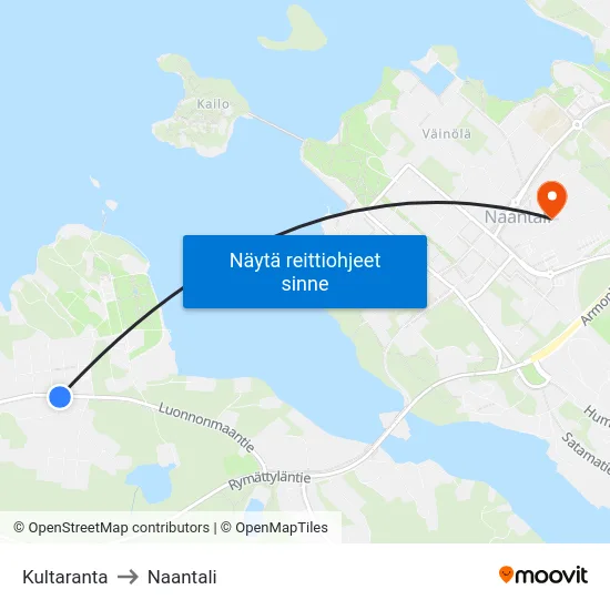 Kultaranta to Naantali map