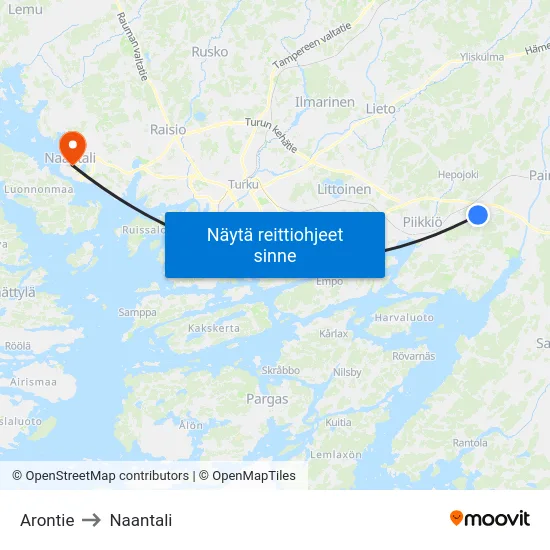 Arontie to Naantali map
