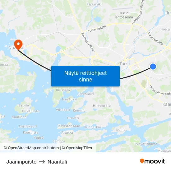 Jaaninpuisto to Naantali map