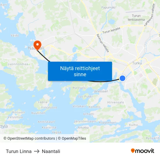 Turun Linna to Naantali map